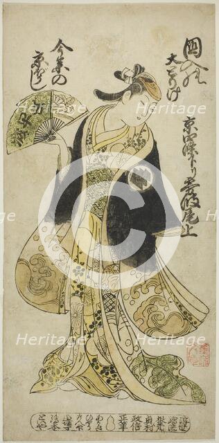 The Actor Kirinami Onoe as Osasa in the play "Hachijin Taiheiki," performed at the..., 1727, 1727. Creator: Okumura Masanobu.