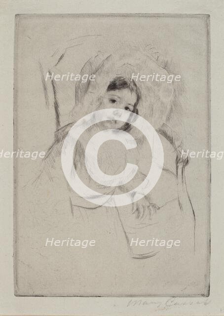 Margot in a Floppy Bonnet Leaning against a Chair, c. 1902. Creator: Mary Cassatt.
