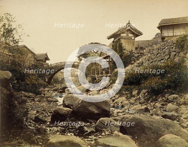 View on Amidabashi (Amida Bridge) over Nagasaki’s Zeniyagawa (Zeniya River..., 1865. Creator: Unknown.