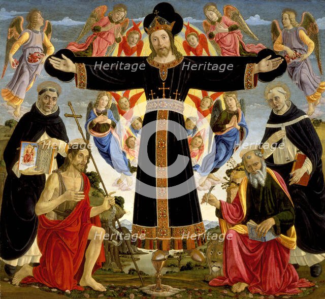 Christ on the Cross with Saints Vincent Ferrer, John the Baptist, Mark and Antoninus, c1491/1495. Creator: Master of the Fiesole Epiphany.