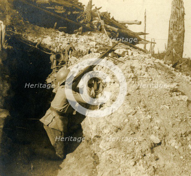 Anti-aircraft firing using machine gun, c1914-c1918. Artist: Unknown.