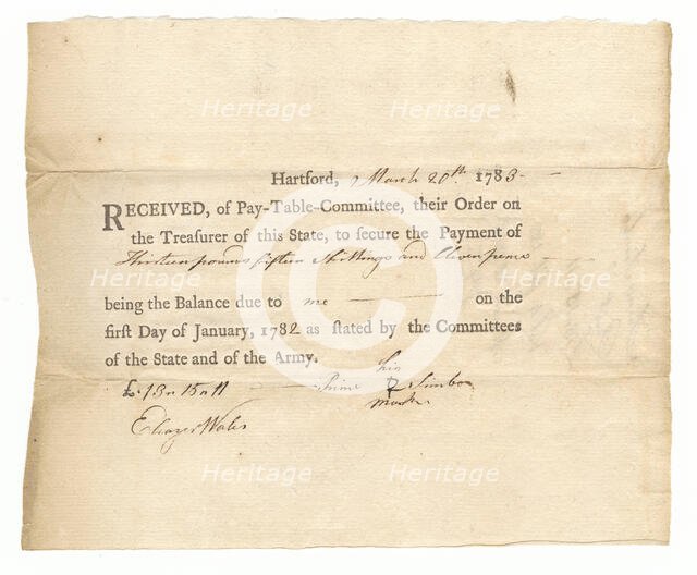 Voucher of payment to Private Prince Simbo, March 20, 1783. Creator: Unknown.