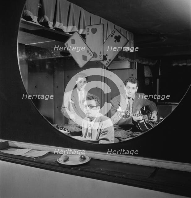 Portrait of Terry Gibbs, Harry Biss, and Bill (Buddy) De Arango, Three Deuces, N.Y., ca. June 1947. Creator: William Paul Gottlieb.