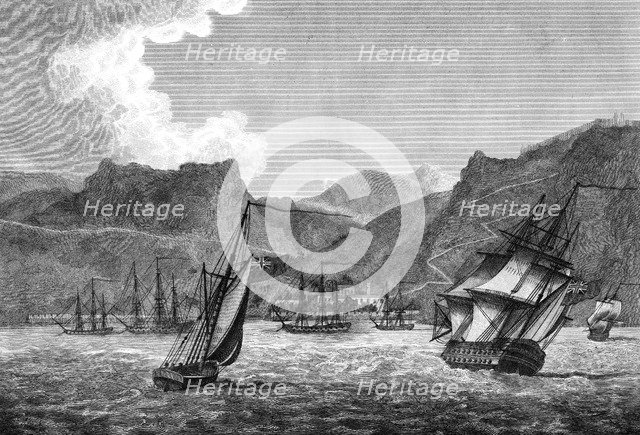 British shipping off St Helena, 1817. Artist: Unknown