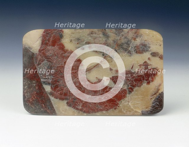 Carved soapstone plaque with landscape, China, mid-18th century. Artist: Unknown