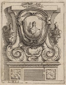Architectural Motif with Bust and Two Lamps, c. 1690. Creator: Carlo Antonio Buffagnotti.