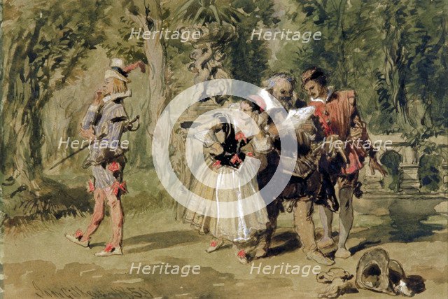 'Sir Andrew Aguecheek Writes a Challenge', 1859.         Artist: Sir John Gilbert