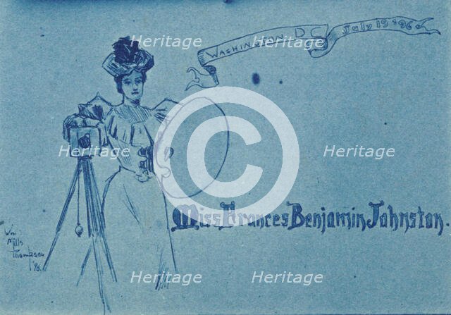 Portrait placecard for Frances Benjamin Johnston, one of 16 unique miniatures by Mills Thom..., 1896 Creator: Mills Thompson.