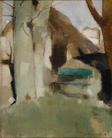 Shadow on the Wall II (Green Bench) , 1928. Creator: Schjerfbeck, Helene (1862-1946).