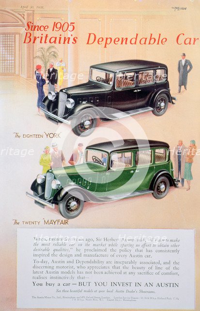 Austin car advert, 1935. Artist: Unknown