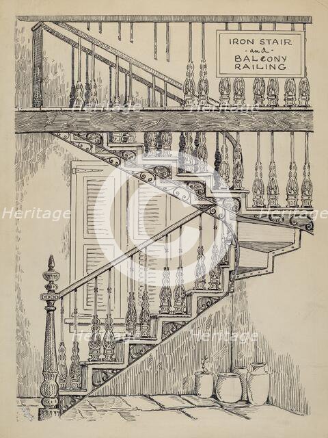 Iron Work on Stairway, c. 1936. Creator: Al Curry.