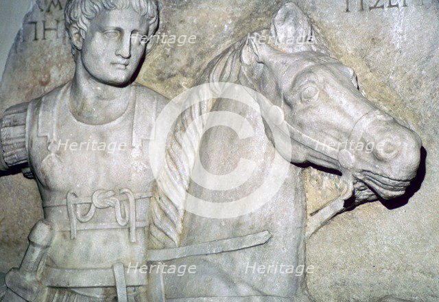 Detail of a sarcophagus showing a Roman officer. Artist: Unknown