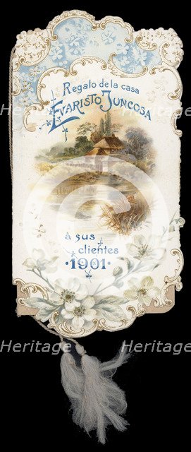 Die-cut Pocket Calendar in Modernist style, published by Evaristo Juncosa Chocolates Factory, 1901.