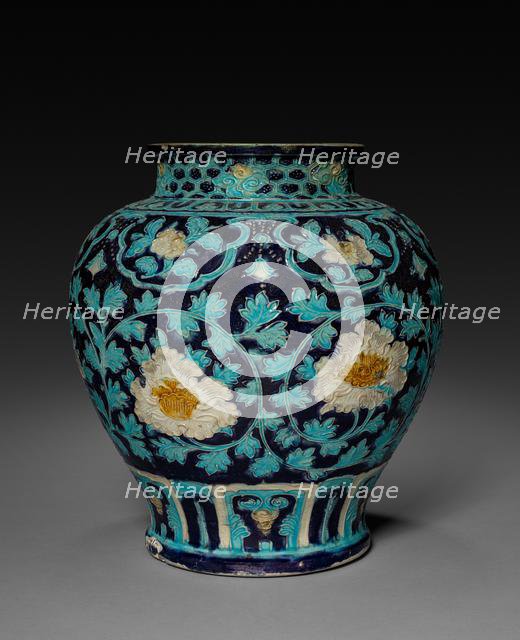 Jar with Chrysanthemum Decoration: Fahua Ware, 1368-1644. Creator: Unknown.