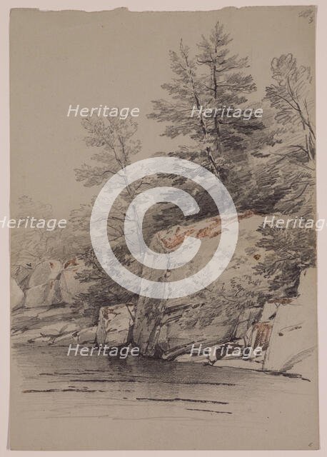 Rocks and Trees near the Water, 19th century. Creator: John William Casilear.