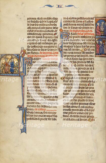 Initial S: The Delivery of Tithes: Initial E: The Delivery of Pledges and The..., about 1290-1310. Creator: Unknown.