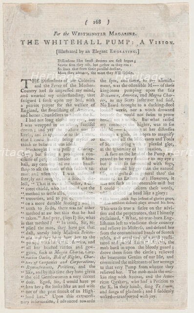 The Whitehall Pump (page from The Westminster Magazine), May 1, 1774., May 1, 1774. Creator: Anon.