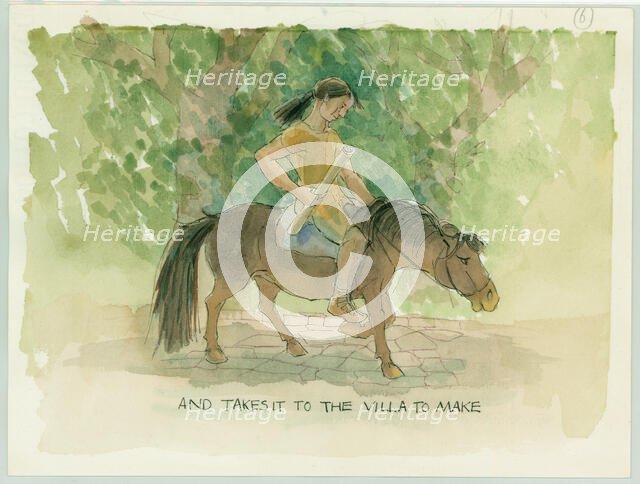 The master craftsman takes the designs for Julia's mosaic floor to the villa, 2003. Creator: Judith Dobie.