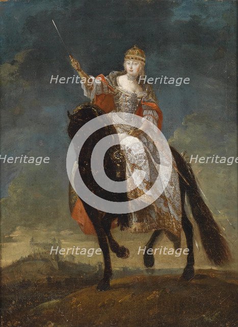 Maria Theresia as Queen of Hungary on the crowning hill of Pressburg, Mid of the 18th cen.. Artist: Anonymous  