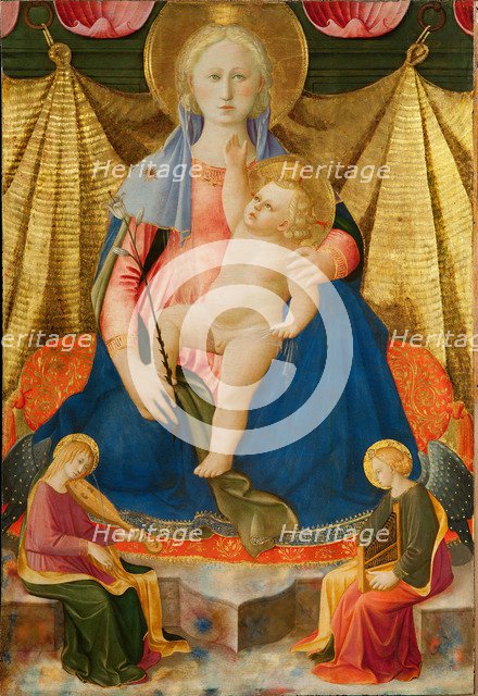 Madonna of Humility with Two Musician Angels, c. 1450. Artist: Strozzi, Zanobi (1412-1468)