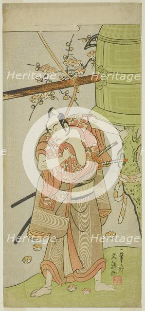 The Actor Ichikawa Yaozo II as Yoshimine no Munesada in the Play Kuni no Hana Ono..., c. 1771. Creator: Ippitsusai Buncho.