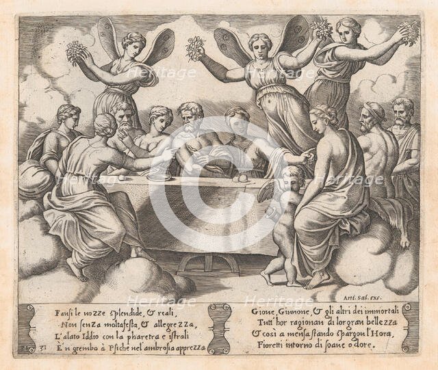 Plate 31: Gods celebrating the wedding of Cupid and Psyche, from the Story of Cupid and..., 1530-60. Creator: Master of the Die.