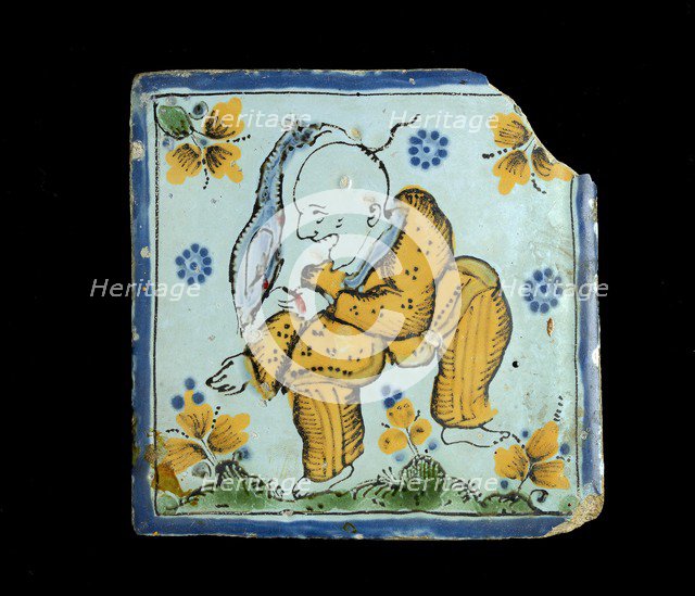 Tile with a grotesque Chinaman, c1800.