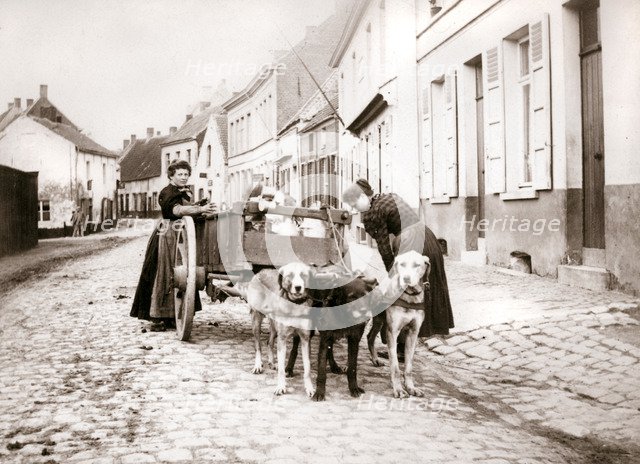 Women and dogcart, Antwerp, 1898. Artist: James Batkin