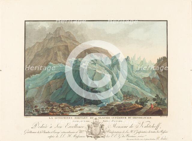 La Lutschinen sortant du Glacier inférieur du Grindelwald, 1785. Creator: Charles-Melchior Descourtis.