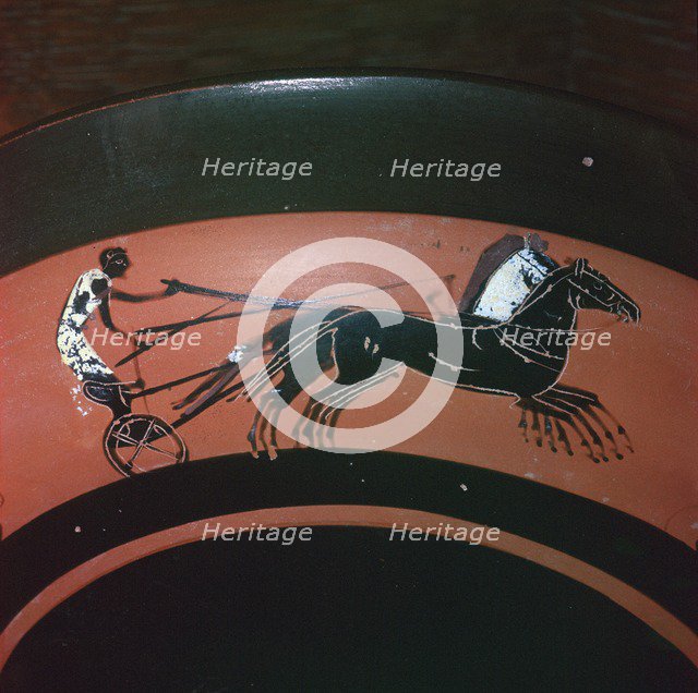Depiction of chariot-racing on an Attic kylix, 6th century BC. Artist: Unknown