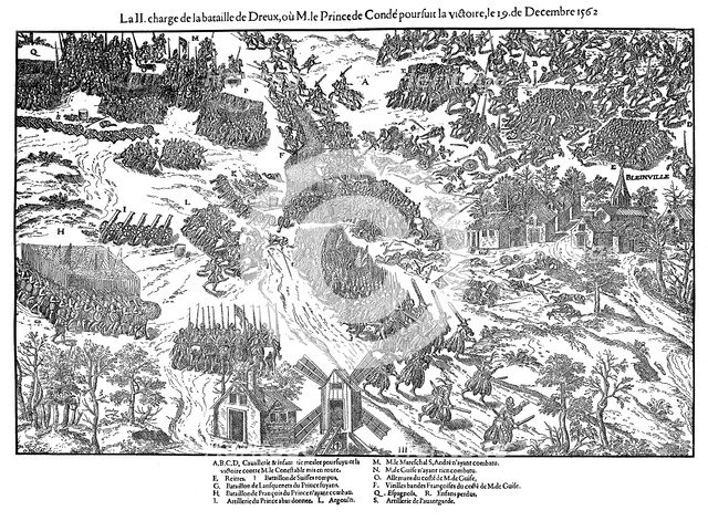 Second charge at the Battle of Dreux, French Religious Wars, 19 December 1562 (1570). Artist: Jacques Tortorel