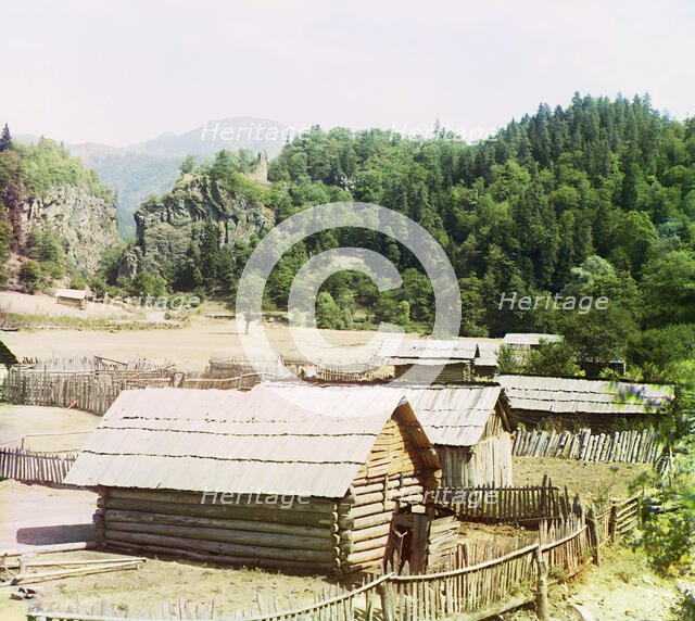 Stone gate and Uzvarian fortress, Uznariani Castle in Tsagvery village, between 1905 and 1915. Creator: Sergey Mikhaylovich Prokudin-Gorsky.