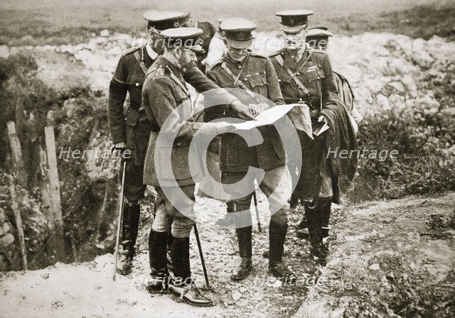 King George V visits the front, France, World War I, 1916. Artist: Unknown