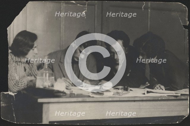 Varlam Shalamov and Arkady Shumsky at the editorial office Za udarnichestvo, 1932.