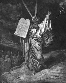 Moses descending from Mount Sinai with the tablets of the law (Ten Commandments), 1866. Artist: Gustave Doré