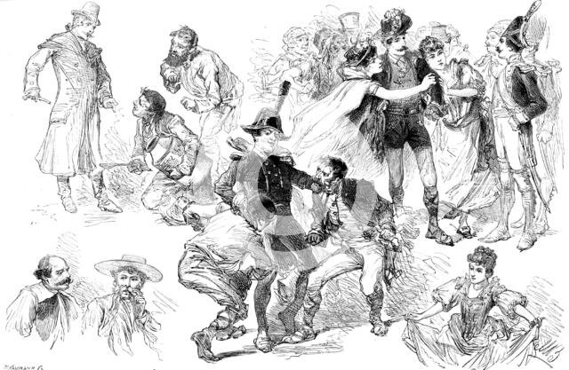 The Guards’ Burlesque, "Fra Diavolo," at the Theatre, Chelsea Barracks, 1890. Creator: P Naumann.