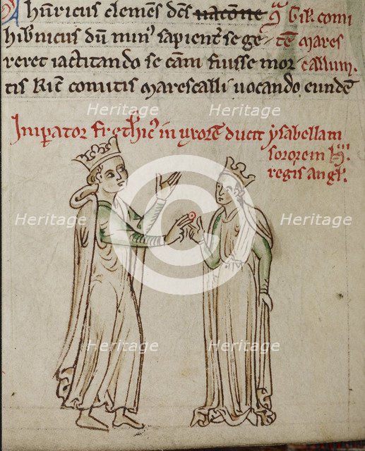 Frederick II and Isabella of England (From the Historia Anglorum, Chronica majora). Artist: Paris, Matthew (c. 1200-1259)