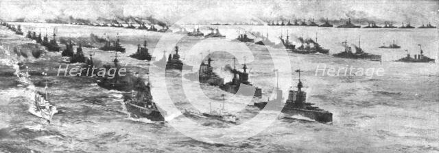 'La Reddition de la Flotte Allemande; Arrivee au mouillage, a l'embouchure du Forth, de la..., 1918. Creator: Unknown.