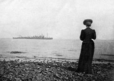 The Empress Maria Feodorovna looking at a Danish naval vessel off Hvidovre, Denmark, 1908.Artist: Queen Alexandra