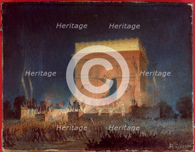 Distribution of flags to the National Guard, in front of the Arc de Triomphe, April 20, 1848. Creator: Jean-Charles Geslin.