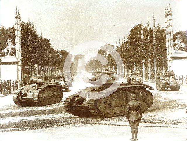Bastille Day military review, Champs Elysees, Paris, 1930s(?). Artist: Unknown
