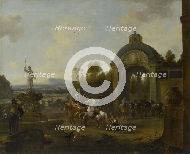 Hunting Party at a Fountain, 1660-1682. Creator: Pieter Wouwerman.