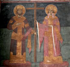 Exaltation of the Cross. Saints Constantine the Great and Helena, ca 1350. Artist: Anonymous  