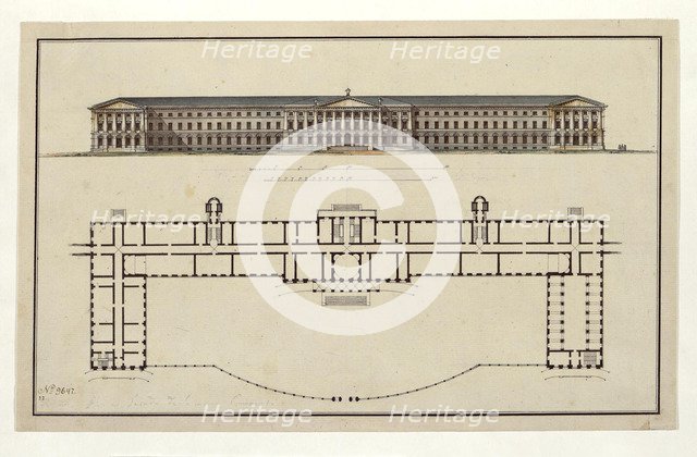 Project of Smolny Institute. The Main Facade and the Ground Floor Plan, 1806-1808. Artist: Quarenghi, Giacomo Antonio Domenico (1744-1817)