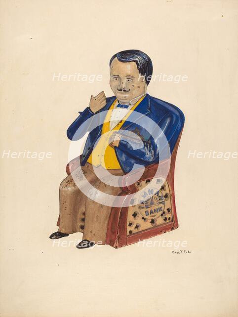 Metal Toy Bank: Tammany Bank, c. 1938. Creator: George File.