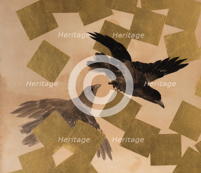 Flight of crows in a snow storm. Creator: Mochizuki Gyokusen.