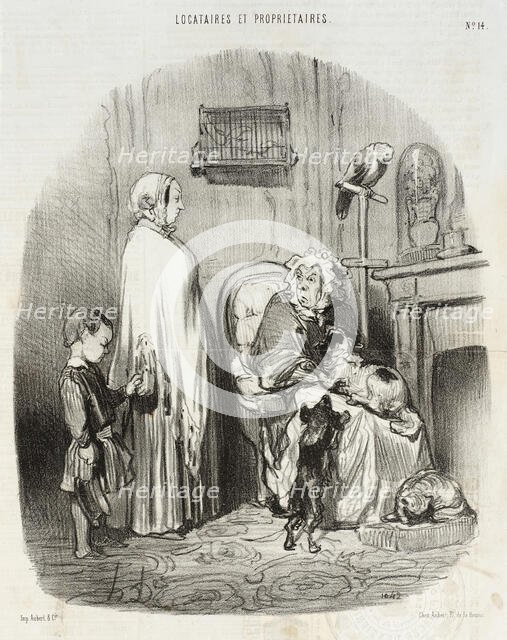 Je ne loue pas aux gens qui ont des enfants!..., 1847. Creator: Honore Daumier.