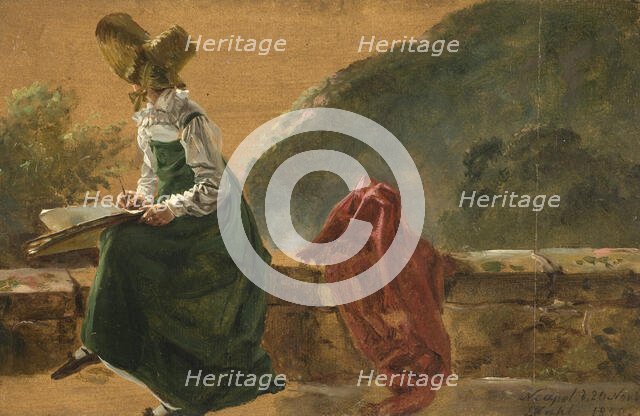 Princess Caroline Amalie Sketching in Naples. Study, 1820. Creator: Johan Christian Dahl.
