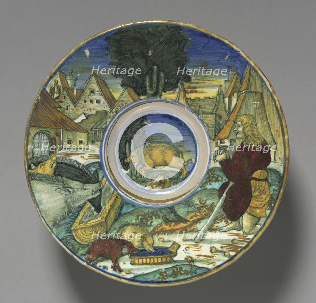 Plate: The Prodigal Son, 1528. Creator: Maestro Giorgio Andreoli (Italian, 1465-70-aft 1553).