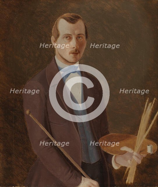 Self-portrait with palette in hand, 1849-1852. Creator: Ferdinand von Wright.